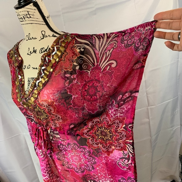 Raviya Sheer Pink Boho Shirt Split Sides - Picture 8 of 8